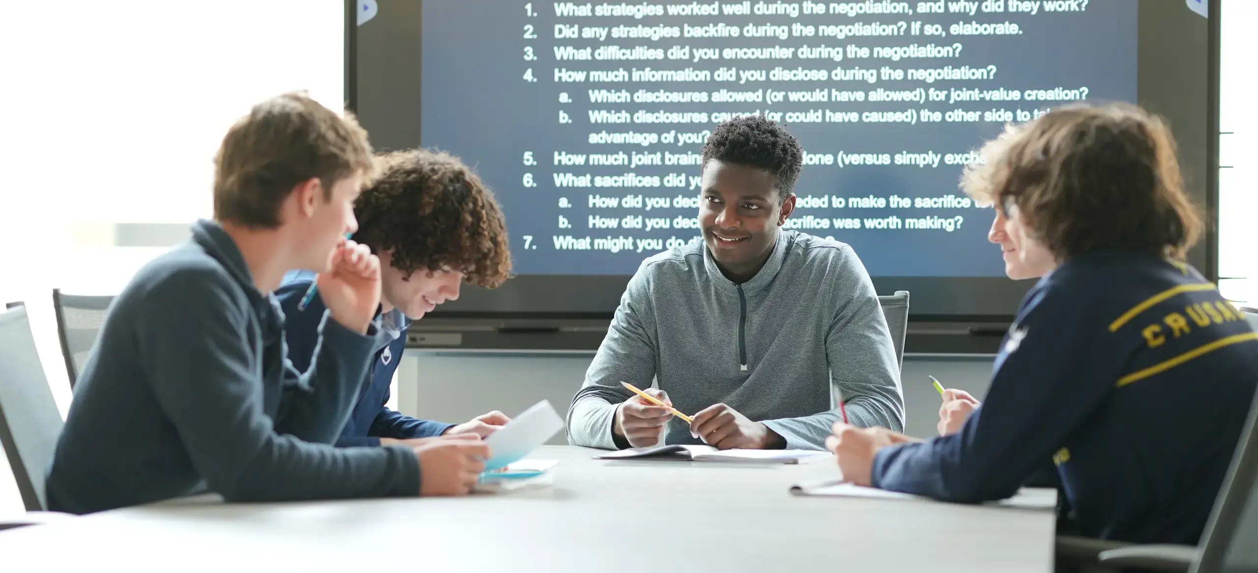 Students having a discussion at a table